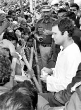 AICC general secretary Rahul Gandhi meets people at Bhitiharwa Ashram, associated with Mahatma Gandhi, in Champaran on Monday during his two-day visit to Bihar.