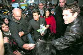 Bollywood actors Shah Rukh Khan and Kajol at Nasdaq on Times Sqaure, New York, on Monday