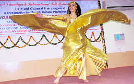 A dancer from Argentina performs during the third Chandigarh International Folk Festival presentation by Punjab Cultural Promotion Council at Chandigarh Group of College, Landran, on Tuesday.