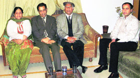 Members of a delegation from Pakistan comprising Tahir Iqbal and his father, Chaudhary Zaffar Iqbal, along with Dr Pawan Thapar and Dr Malti Thapar in Moga on Tuesday.