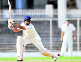 Board President XIs Abhishek Nayar plays a shot during his century innings on Tuesday at Nagpur.