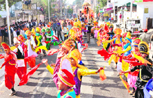 Punjabi dancers perform bhangra during a Peshwayi procession in Haridwar on Wednesday. 