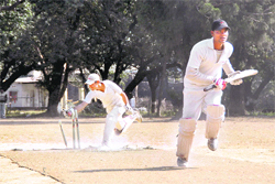 A batsman being run out by the wicket keeper at the SC Goyal Memorial Cricket Tournament in Dehradun on Wednesday. 