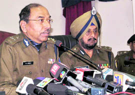 Special DG CRPF NK Tripathi addresses mediapersons at the CRPF camp at Bantalab in Jammu on Wednesday.