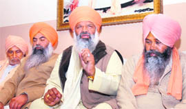 Representatives of the Sri Guru Ravidass Sadhu Sampradaye Society, Punjab, speak to mediapersons in Jalandhar on Wednesday.