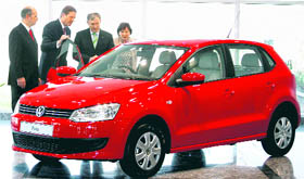 German President Horst Kohler along with wife Eva Luise has a look at the interiors of a Polo car while visiting the Volkswagen plant in Pune on Thursday. VW rolled out the 1,11,11,111th unit of its small car today.