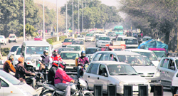 A chaotic scene at Tribune Chowk, Chandigarh.