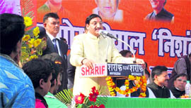 Uttarakhand Chief Minister Ramesh Pokhriyal Nishank addresses a public meeting in Roorkee on Thursday.