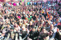 Employees of the Public Health Engineering Department protest in Jammu 