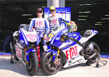Yamaha MotoGP riders, Valentino Rossi (R) of Italy and Jorge Lorenzo of Spain, pose during the unveiling of their machines for the 2010 season at Sepang circuit outside Kuala Lumpur