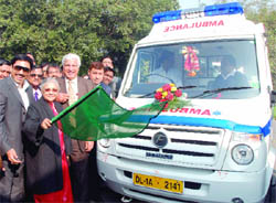 Delhi CM Sheila Dikshit flags off the advanced life support ambulance for Sardar Vallabhbhai Patel Hospital in New Delhi on Friday.