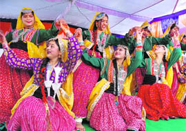 Students of Girls Senior Secondary School present a Gaddi dance during their annual function at Dharamsala on Friday.