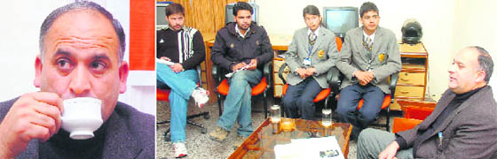 Shabir Ahmed Khan, Minister of State for Forests, Environment, Power and CAPD, in conversation with The Tribune team and school students in Jammu.