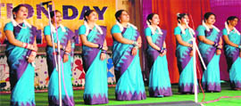 Students give a performance during the Foundation Day celebrations of the MIER Institute in Jammu