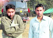 Two out of the three occupants of the vehicle, who had a narrow escape after their car fell into a canal near Gurthali pull on Friday