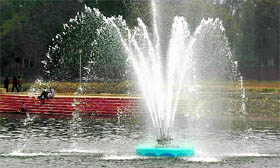 The fountain at the Sector 42 lake in Chandigarh is a major attraction for visitors.