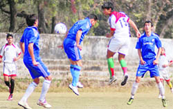 A match in progress at the Second President Cup Football Tournament in Dehradun