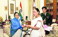 Uttarakhand Governor Margaret Alva (right) with President Partibha Devi Singh Patil in New Delhi on Sunday