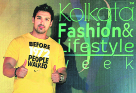 Bollywood actor John Abraham unveils the logo of Kolkata Fashion and Lifestyle Week in Kolkata on Monday. 