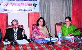 Senior journalist PK Modi brings home a point speaking at a divisional-level workshop for government information and public relations personnel at Hisar.