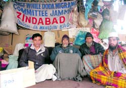 Doda migrants who have been staging a dharna in front of the office of the divisional commissioners office in Jammu for the past 908 days