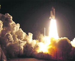 Space shuttle Endeavour lifts off from the Kennedy Space Center at Cape Canaveral on Monday.