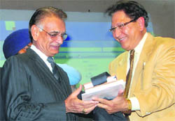 Panjab University Vice-Chancellor Prof RC Sobti with Punjab Governor and Chandigarh Administrator Shivraj Patil at Panjab University in Chandigarh on Tuesday.