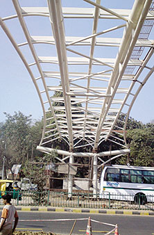 The first of its kind hanging foot over bridge at Mathura Road in New Delhi.