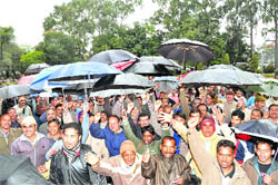 Ministerial employees hold a rally at the Gandhi Park in Dehradun