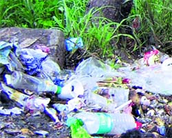 A spot littered up with plastic refuse in the suburbs of Dalhousie hills