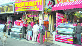 A view of sweets shops in Kud on the Jammu-Srinagar Highway.
