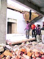 The site where the roof collapsed, killing two labourers in Ludhiana on Wednesday