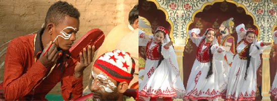 Artistes prepare for their performances at the Surajkund Crafts Fair in Faridabad.