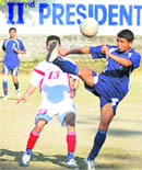 A match of the Presidents Cup Football Tournament in progress in Dehradun 
