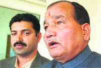 Kashi Singh Airy, senior UKD leader, addresses the media in Dehradun on Thursday.