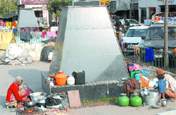 The memorial site being used by the homeless.