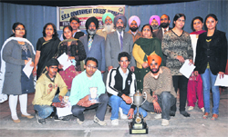 Winners of the state-level geography quiz contest at SCD Government College in Ludhiana on Thursday. 