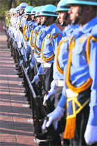 VVIP wait: Bangladeshi military personnel wait for Turkish President Abdullah Gul to arrive at the National Martyrs' Memorial of Bangladesh at Savar, some 30 km from Dhaka, on Friday.