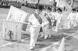 Students participate in the marchpast at SD Public Toddlers in Ambala Cantonment on Saturday.
