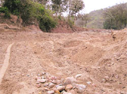 Sand removed from private land in the forest area of Nada village is causing damage to the ecologically fragile forest area.