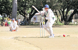 A batsman faces a delivery during a match at the SC Memorial Cricket Tournament in Dehradun on Saturday