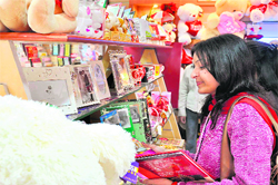 A girl at a gift shop in Haridwar on Valentines Day eve. 