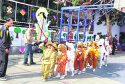 Children carry a message of wildlife preservation at the annual sports day of Carman School in Dehradun on Saturday.