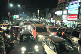 Traffic jam witnessed at the Clock Tower in Dehradun on Saturday. 