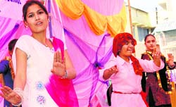 Students perform during the annual day function of Government Girls Higher Secondary School, Mubark Mandi in Jammu on Saturday