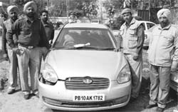 The car in which the accused tried to flee after opening fire on a policeman, at Fatehgarh Sahib on Sunday. 
