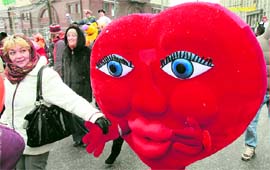 People take part in a carnival dedicated to the celebration of Maslenitsa, or Pancake Week, in central Moscow on Sunday.