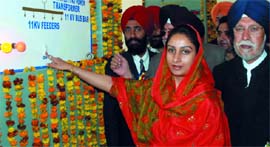 MP Harsimrat Kaur Badal inaugurating a 66-KV sub-station at Jaga Ram Tirath village near Talwandi Sabo in Bathinda on Monday. 