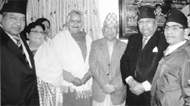 Members of the Mohali Senior Citizens Council with Nepal Prime Minister Madav Kumar Nepali during their visit to Kathmandu.