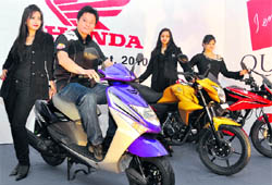 M Yurino, product planning adviser of Honda, during the launch of the CB Twister in Dehradun on Monday.